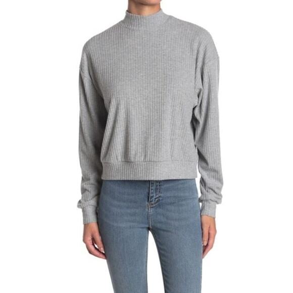 Abound Women's Brushed Ribbed Knit Mock Neck Sweater in Grey Heather Medium - Picture 1 of 3